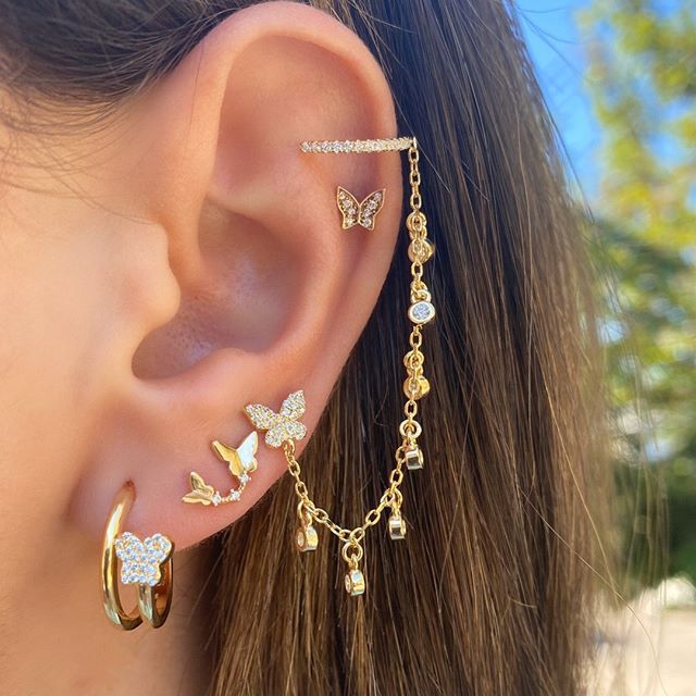 4-Piece Crystal Butterfly Tassel Earring Set
