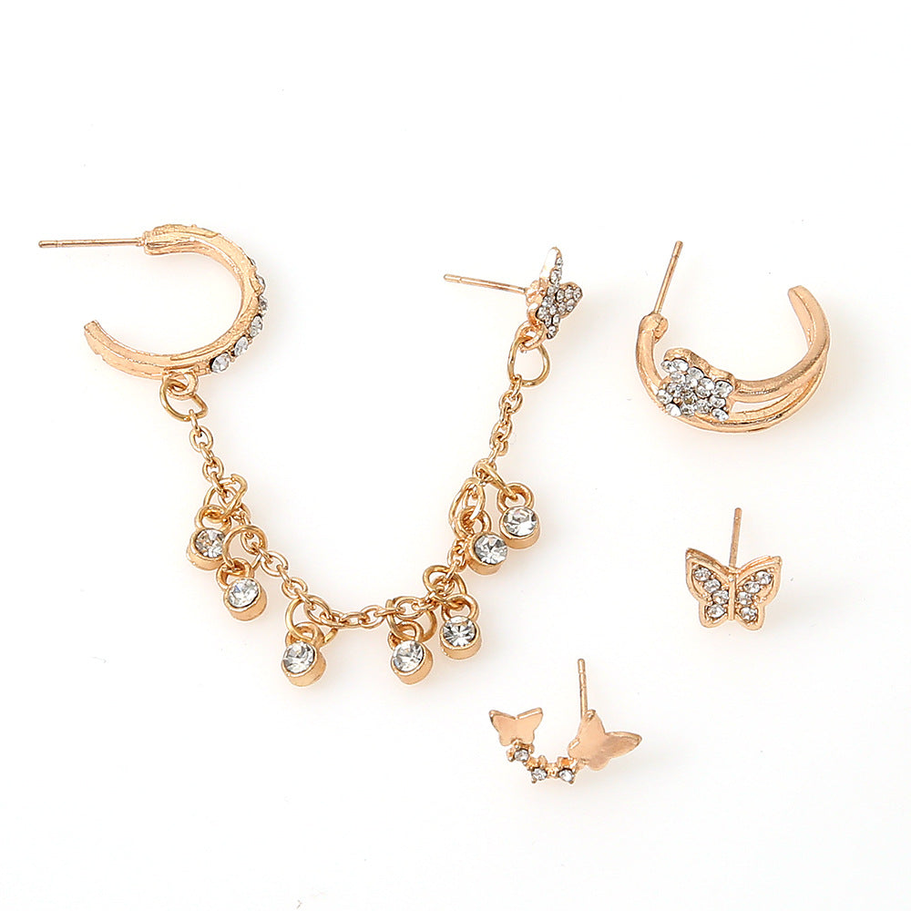 4-Piece Crystal Butterfly Tassel Earring Set