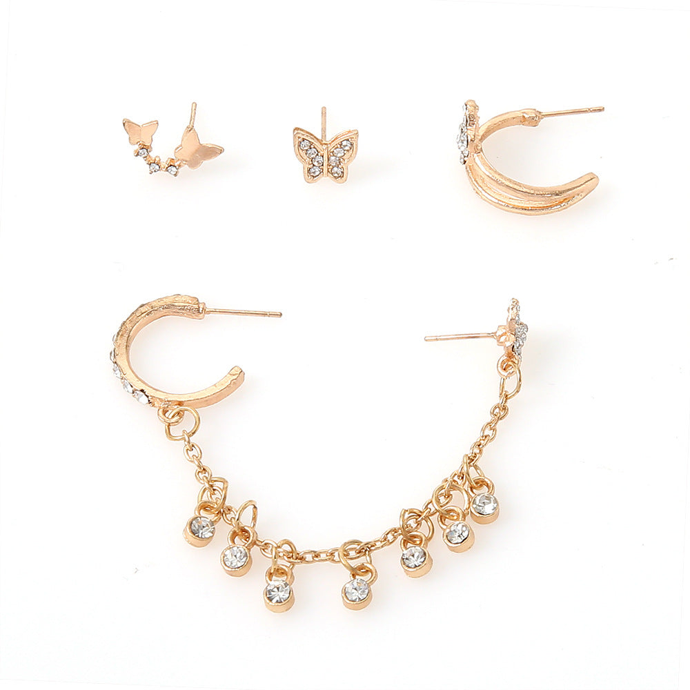 4-Piece Crystal Butterfly Tassel Earring Set