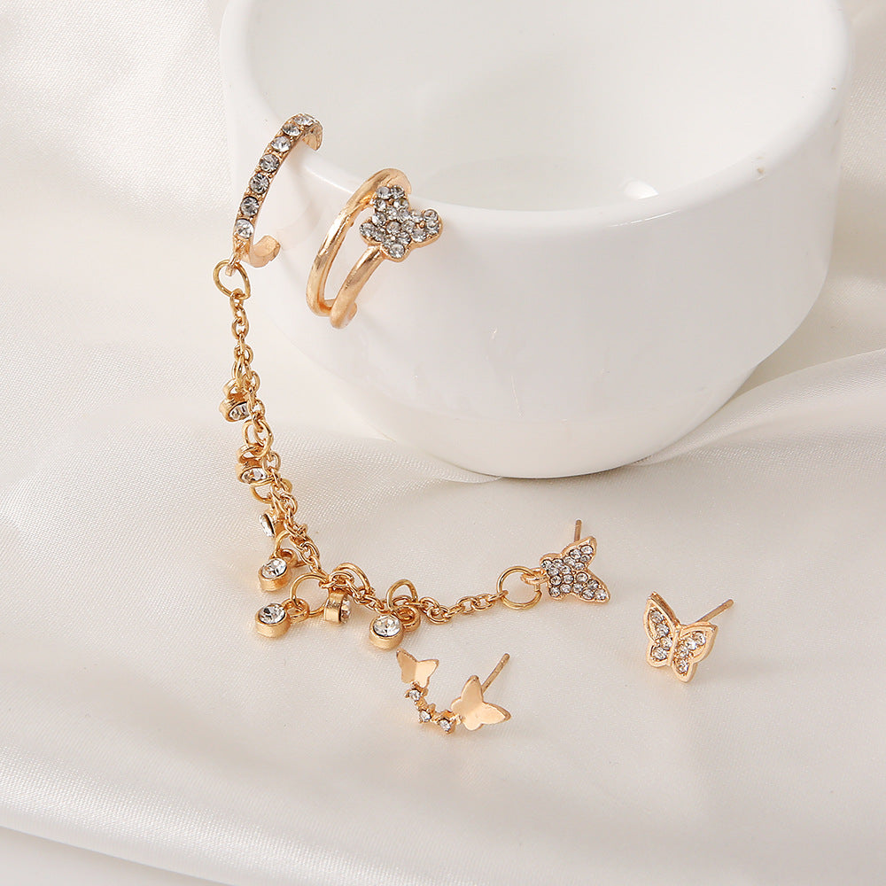 4-Piece Crystal Butterfly Tassel Earring Set