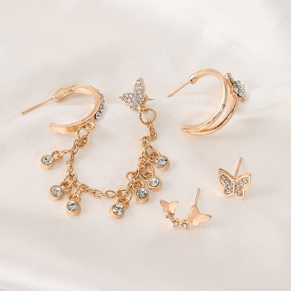 4-Piece Crystal Butterfly Tassel Earring Set