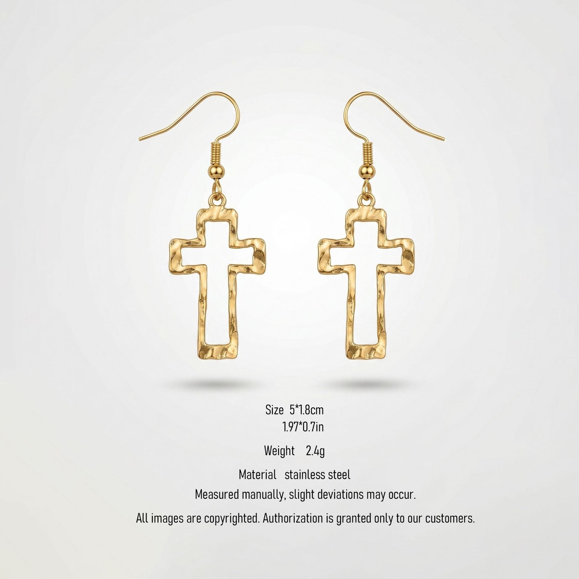 Vintage Hammered Cross Dangle Earrings