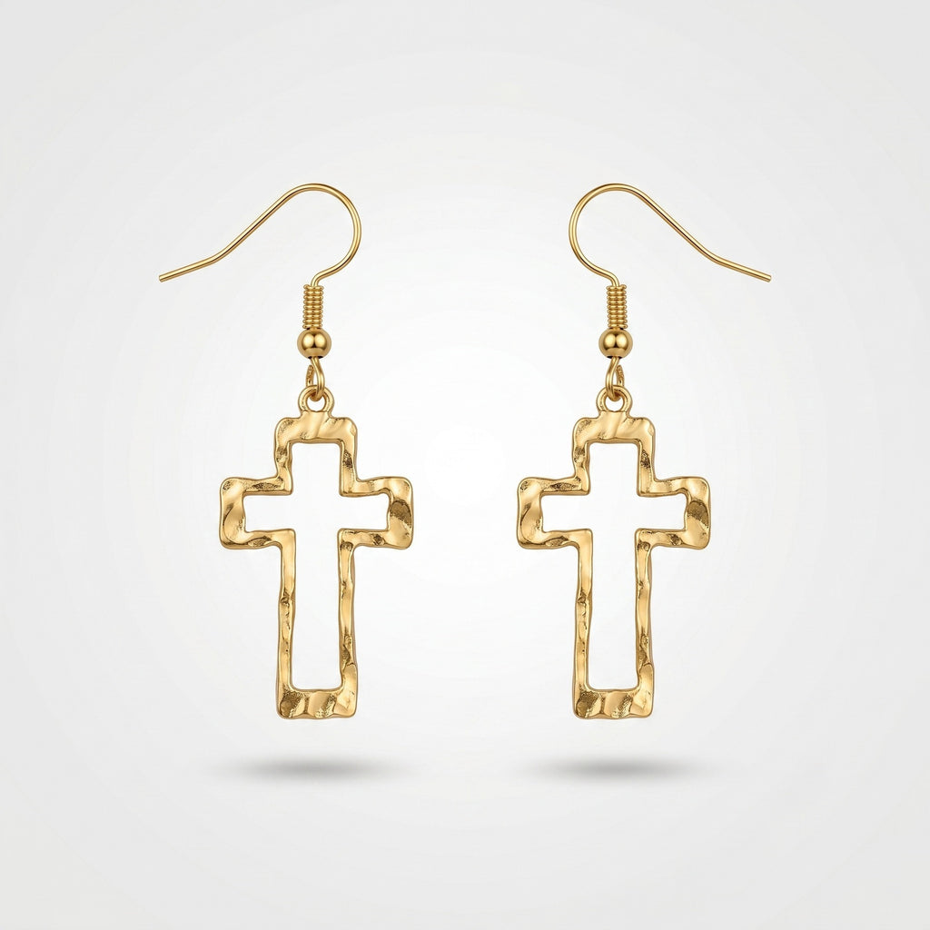 Vintage Hammered Cross Dangle Earrings