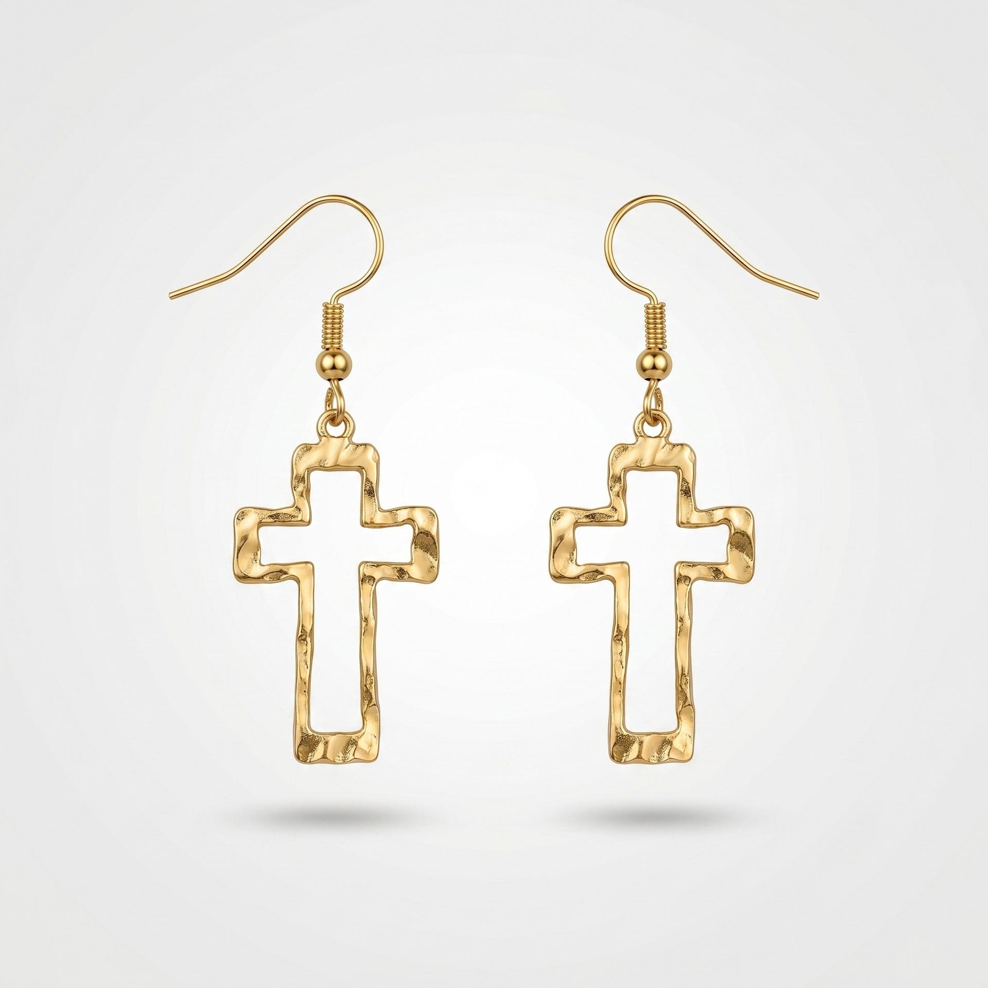 Vintage Hammered Cross Dangle Earrings